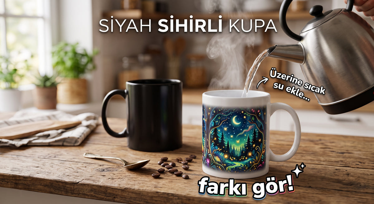 Kişiye Özel Fotoğraflı Siyah Sihirli Kupa