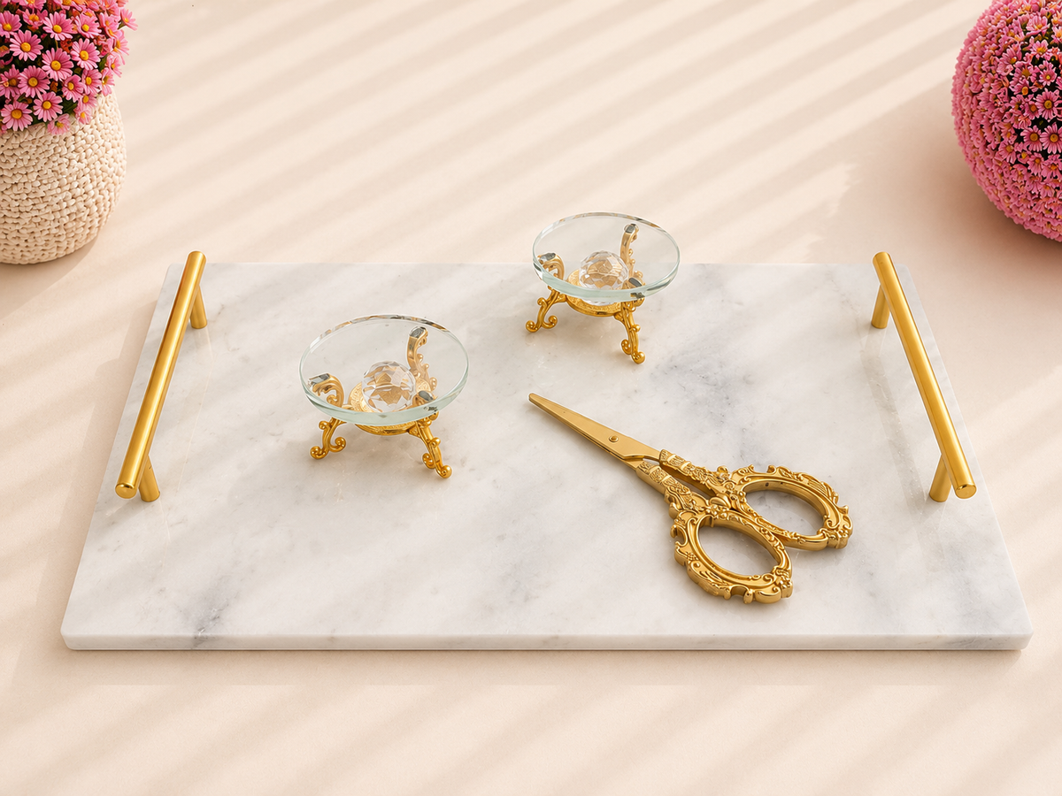 Gümüş veya Gold Renkli Detaylı Özel Gün ve Söz Nişan Tepsisi