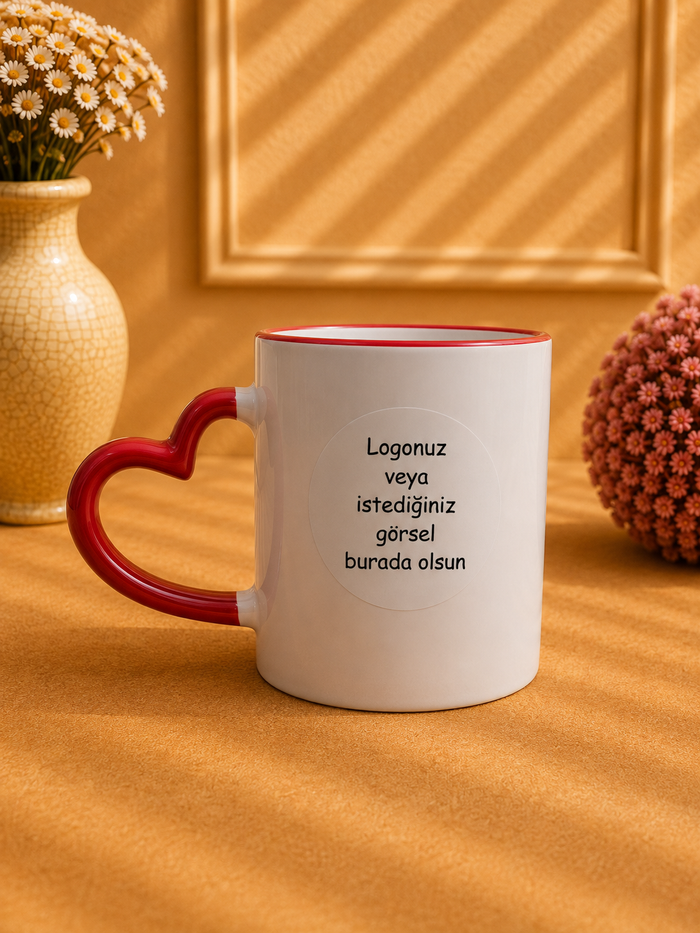 Kişiye Özel Kırmızı Kalp Kulplu Kupa Bardak