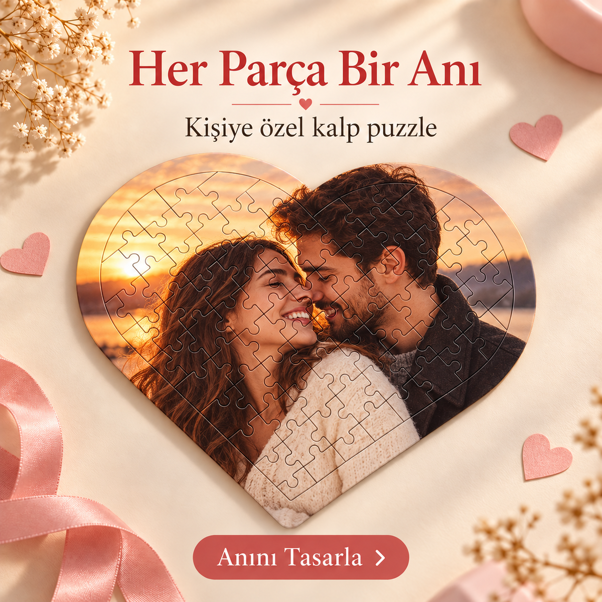 Kişiye Özel Fotoğraflı Kalp Şeklinde Puzzle