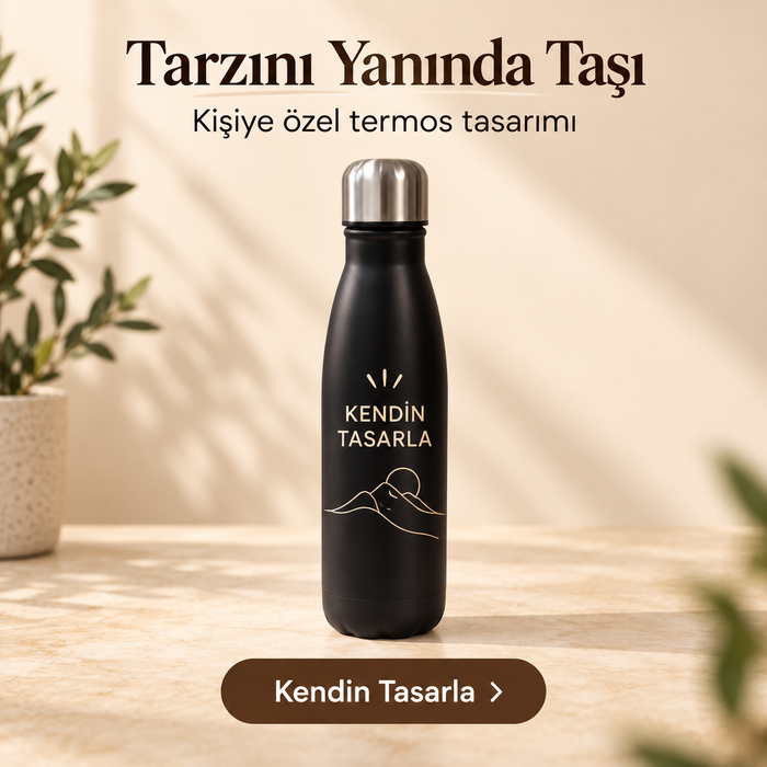 Kişiye Özel İsimli Siyah Termos Şişe